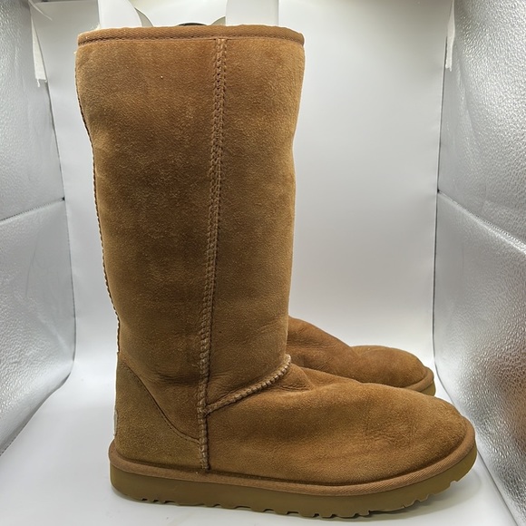 UGG Shoes - Ugg Tall Winter Boots Brown Leather Sheep Womens Size 7